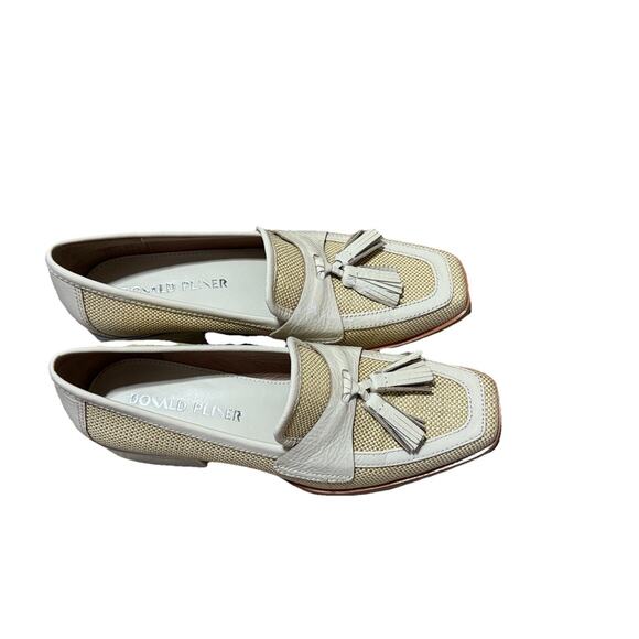 Donald J Pliner Lenny Penny Loafers Size 6 Natural Raffia Leather Pumps Tassels - Picture 2 of 6